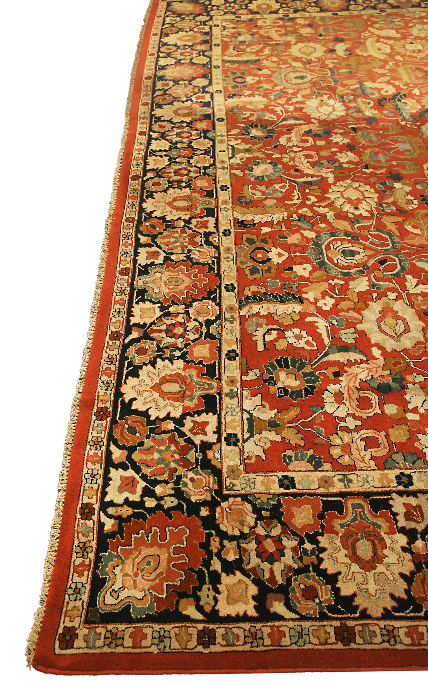 Wool Floral All-Over Field Massive Antique German Rust Tetex Carpet, ca. 1920 For Sale