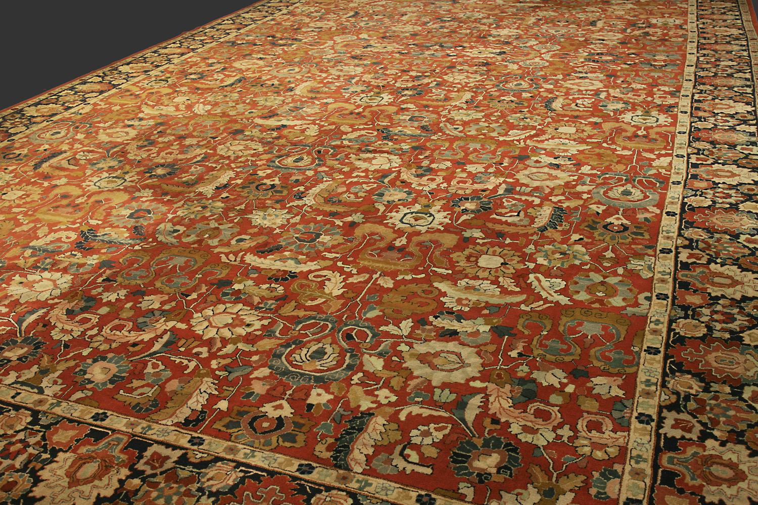 Floral All-Over Field Massive Antique German Rust Tetex Carpet, ca. 1920 For Sale 1