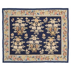 Floral All-Over Navy Field Antique Ukrainian Bessarabian Wool Kilim, ca. 1920