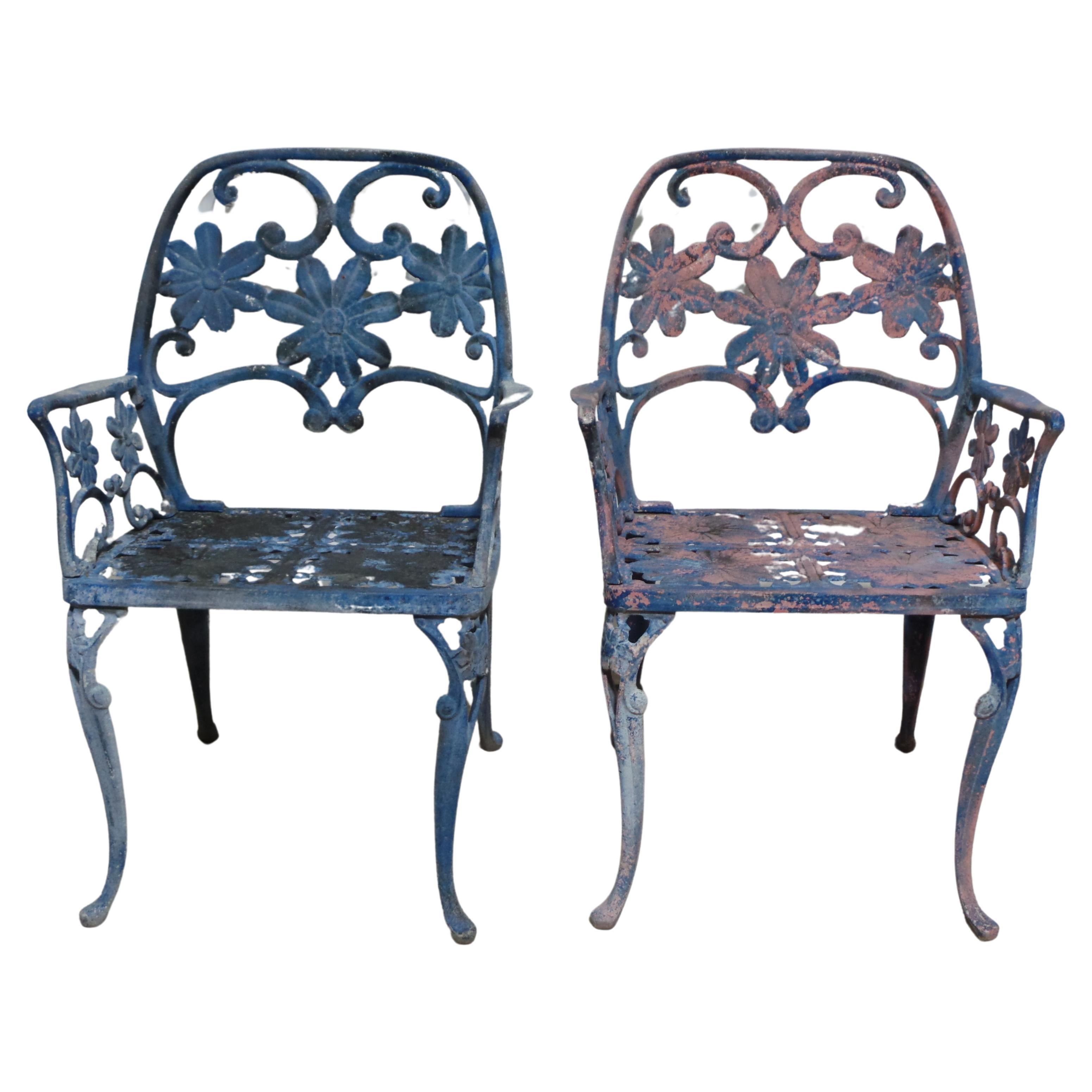 Floral Aluminum Mid Century Style Original Painted Garden Chairs