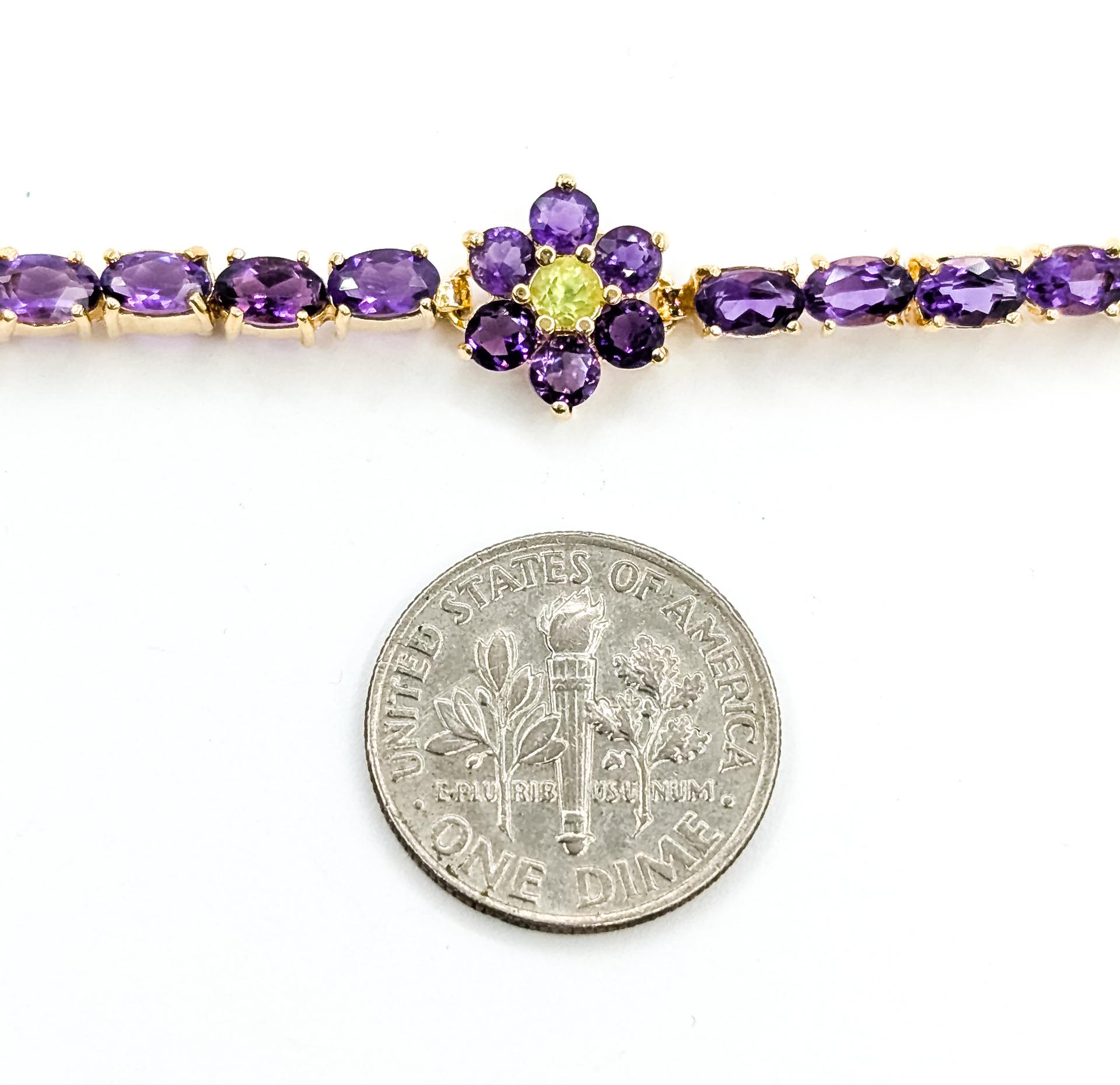 Floral Amethyst & Peridot Armband in 14k im Angebot 4