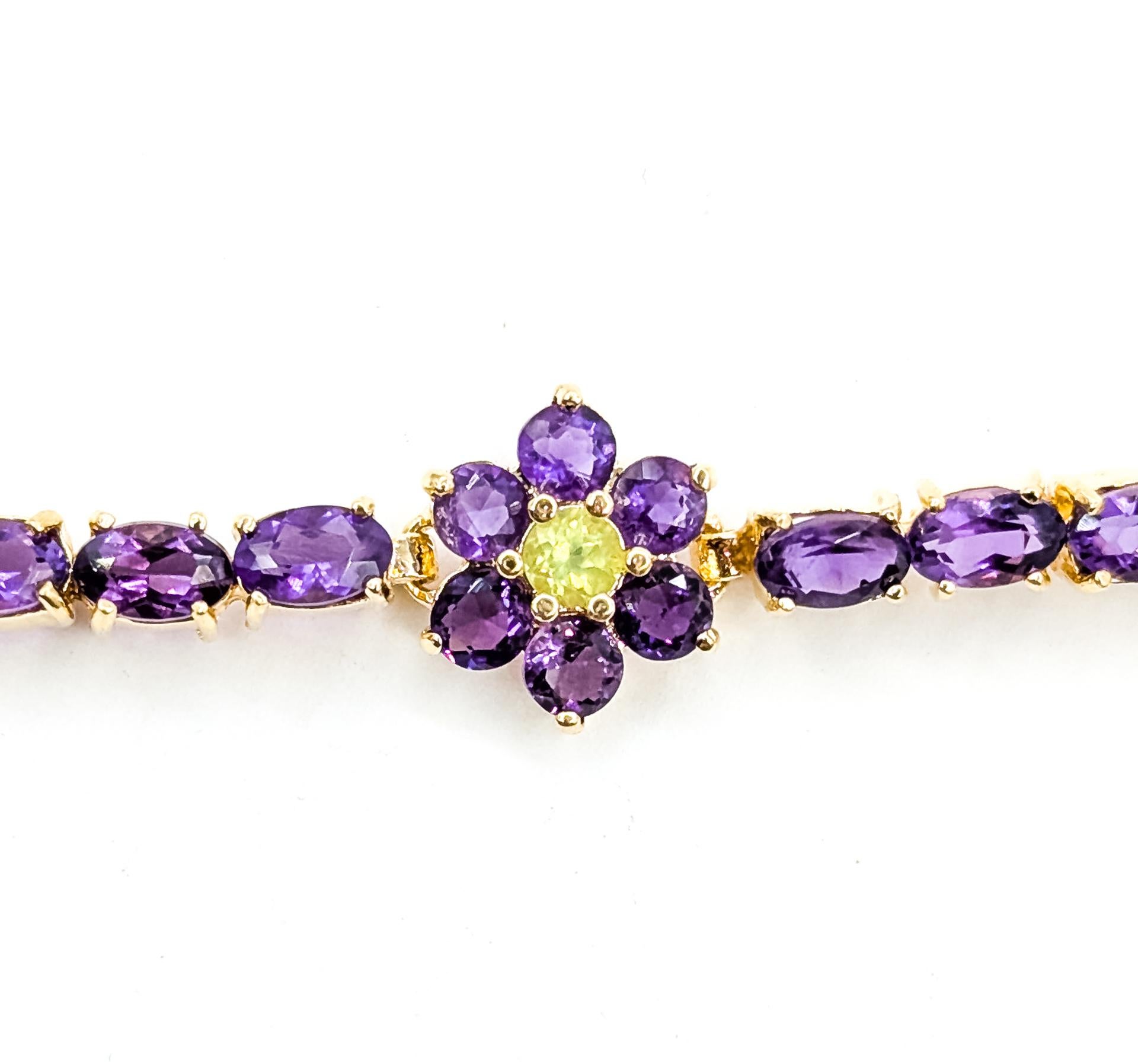 Floral Amethyst & Peridot Armband in 14k (Ovalschliff) im Angebot