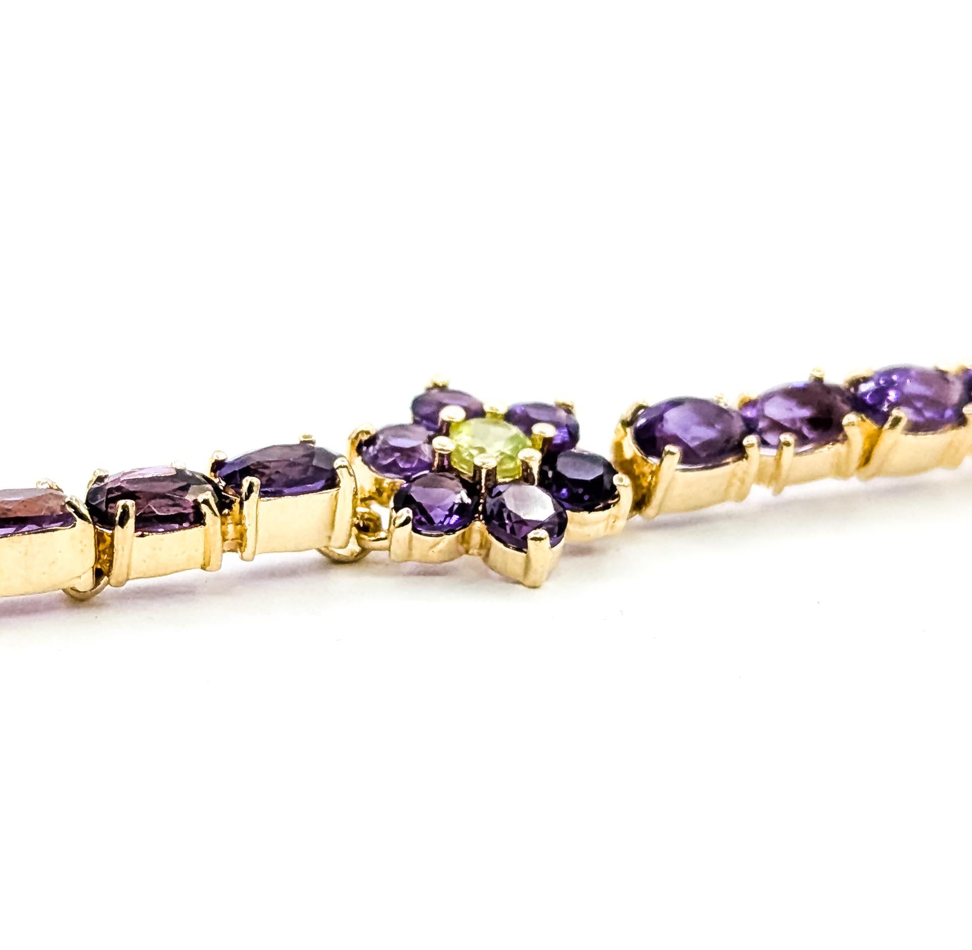 Floral Amethyst & Peridot Armband in 14k im Angebot 2