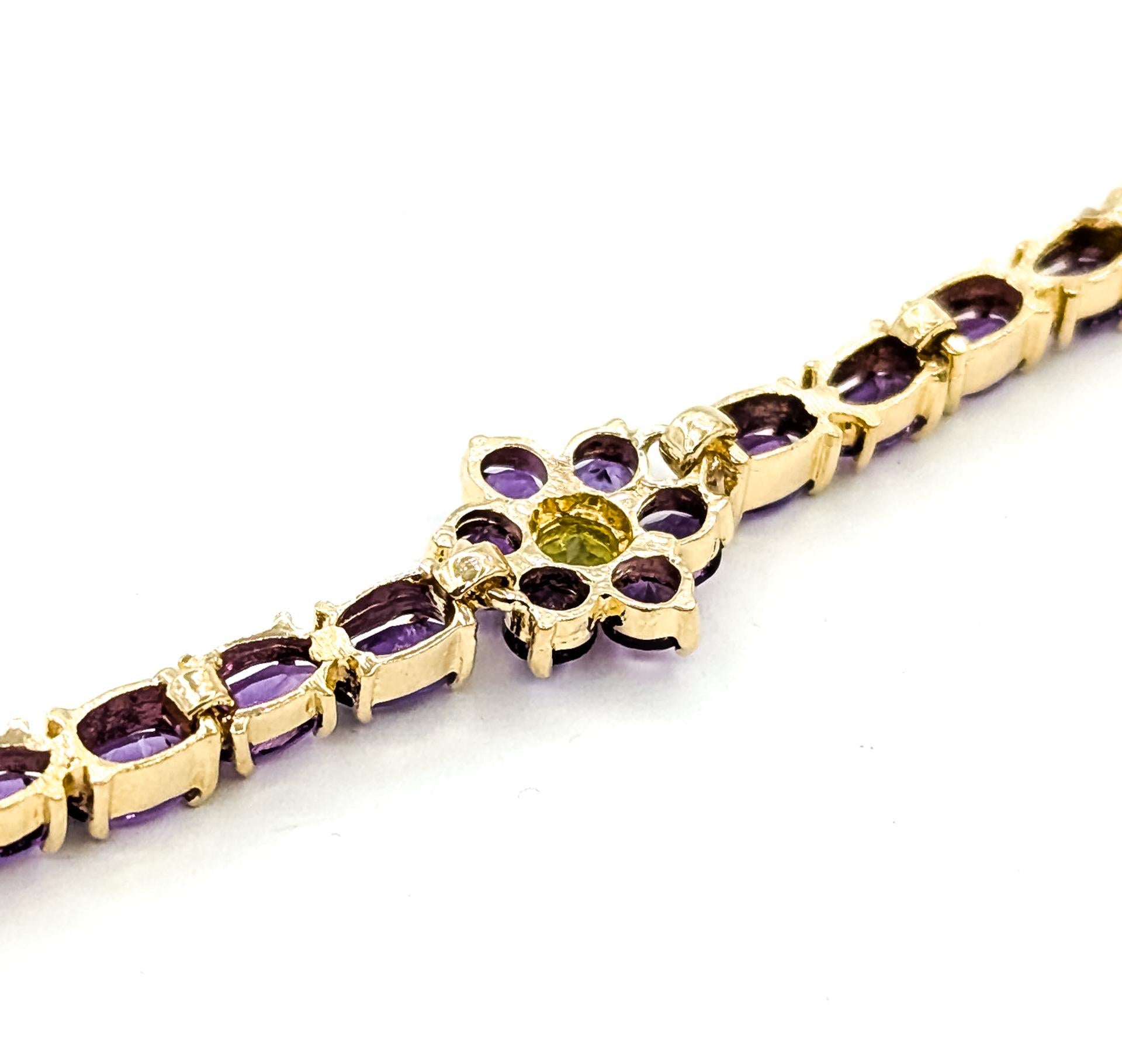 Floral Amethyst & Peridot Armband in 14k im Angebot 3