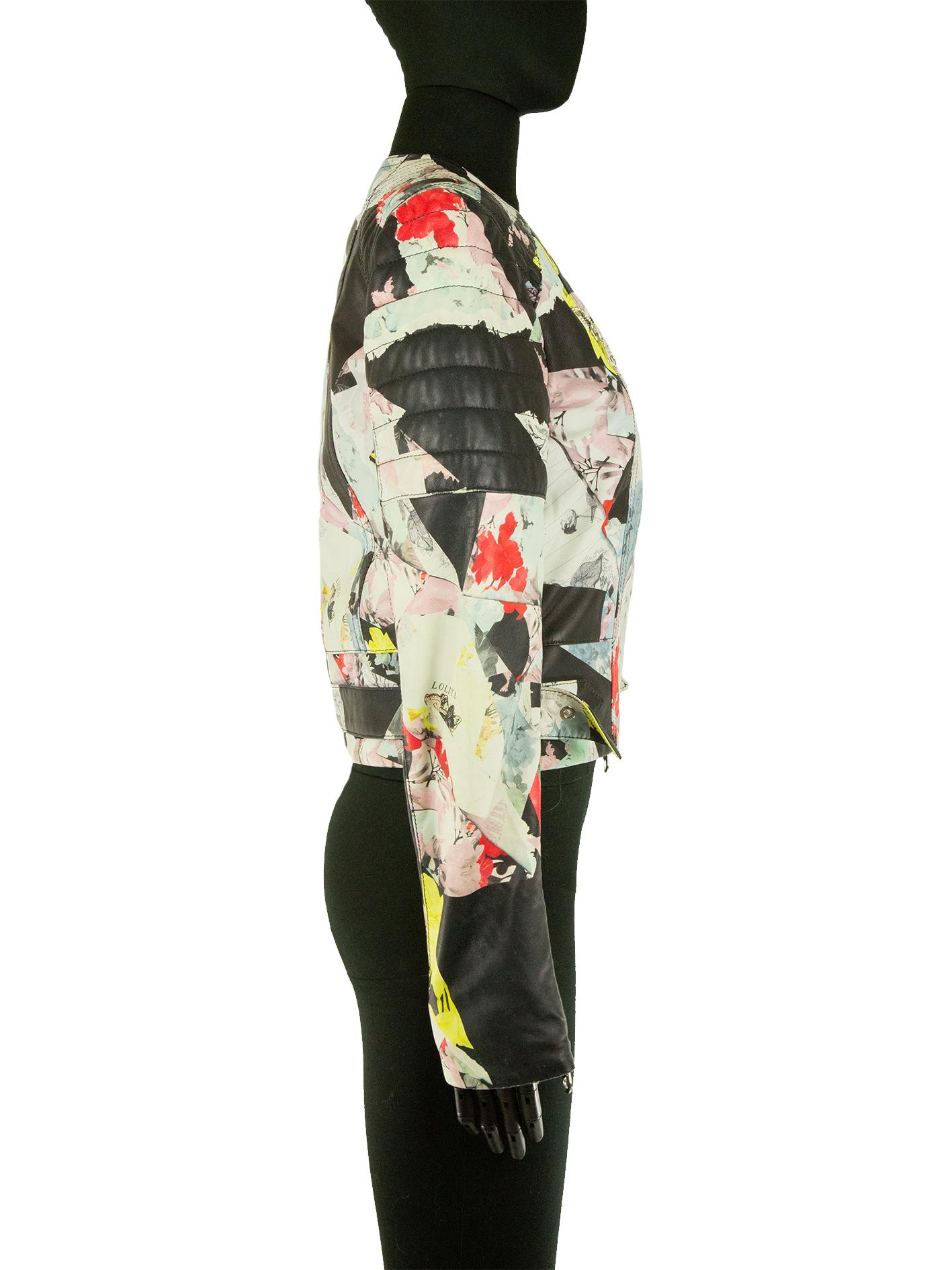 Floral And Abstract Printed Erdem Leather Biker Jacket  In Good Condition For Sale In London, GB