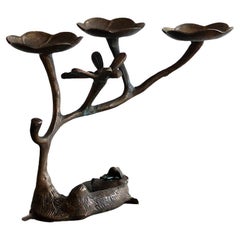 Floral and Animal Motive French Art Nouveau Style Candle Holder Sculpture