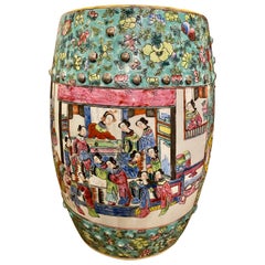 Floral and Figure Decorated Chinese Garden Stool Porcelain