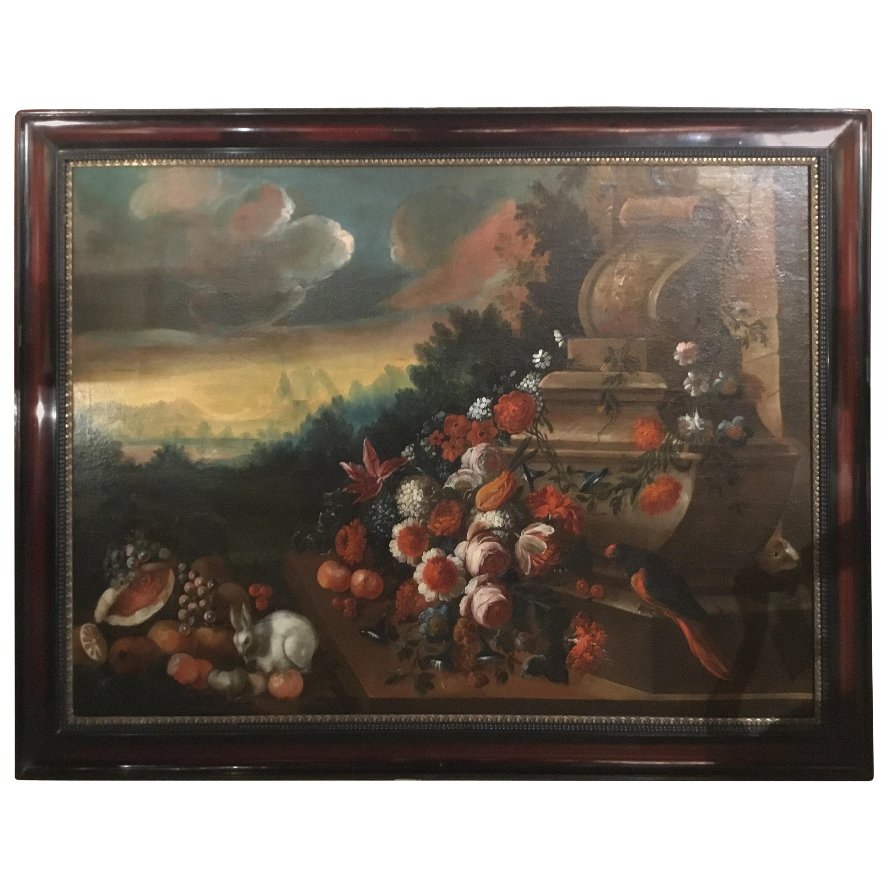Floral and Fruit Still Life, Circle of Jacob Bogdani Oil on Canvas