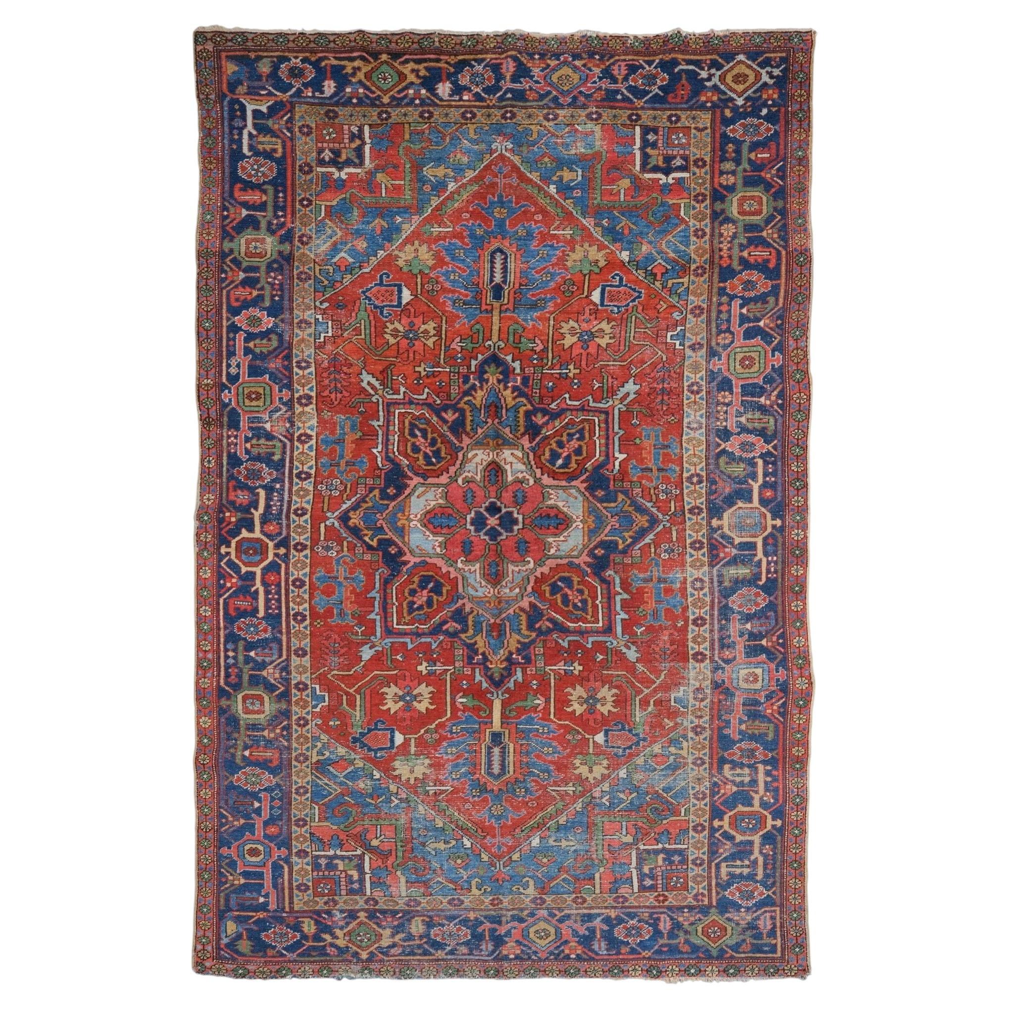 Floral and Geometric Design Antique Carpet - Late 19th Century