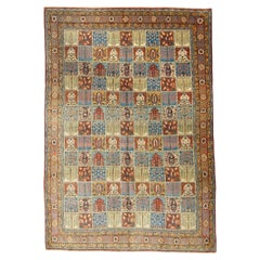Floral and Geometric Design Wool Antique Rug - 19th Century