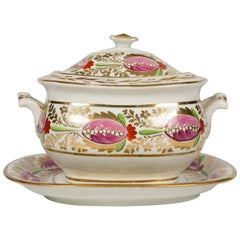 Floral and Gilt Covered Sugar Box and Stand Made circa 1830