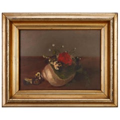 Floral and Seashell Still Life Painting in Giltwood Frame, Signed, circa 1900