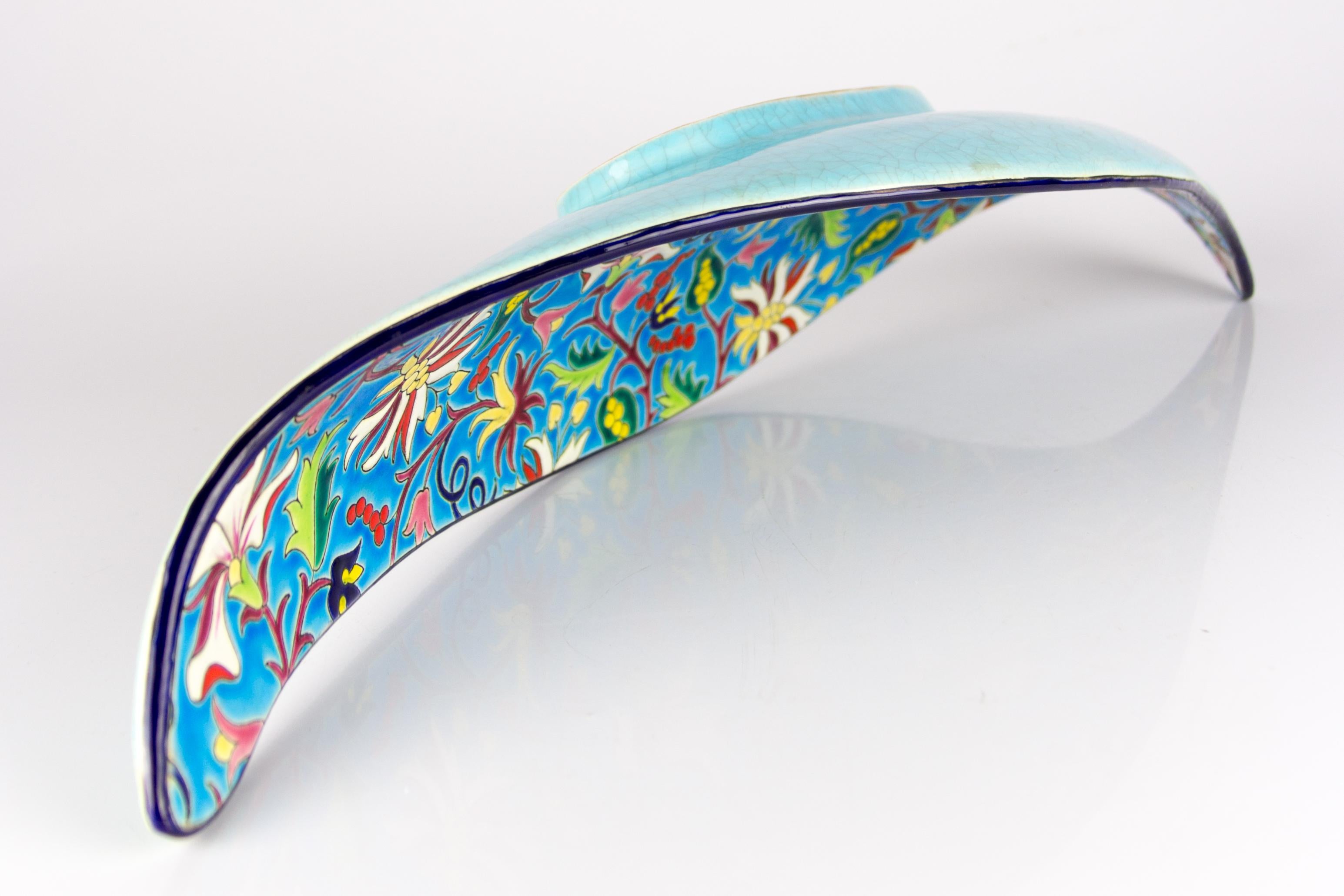 Piatto da portata in ceramica floreale e turchese di manifattura Longwy Enamels in vendita 7