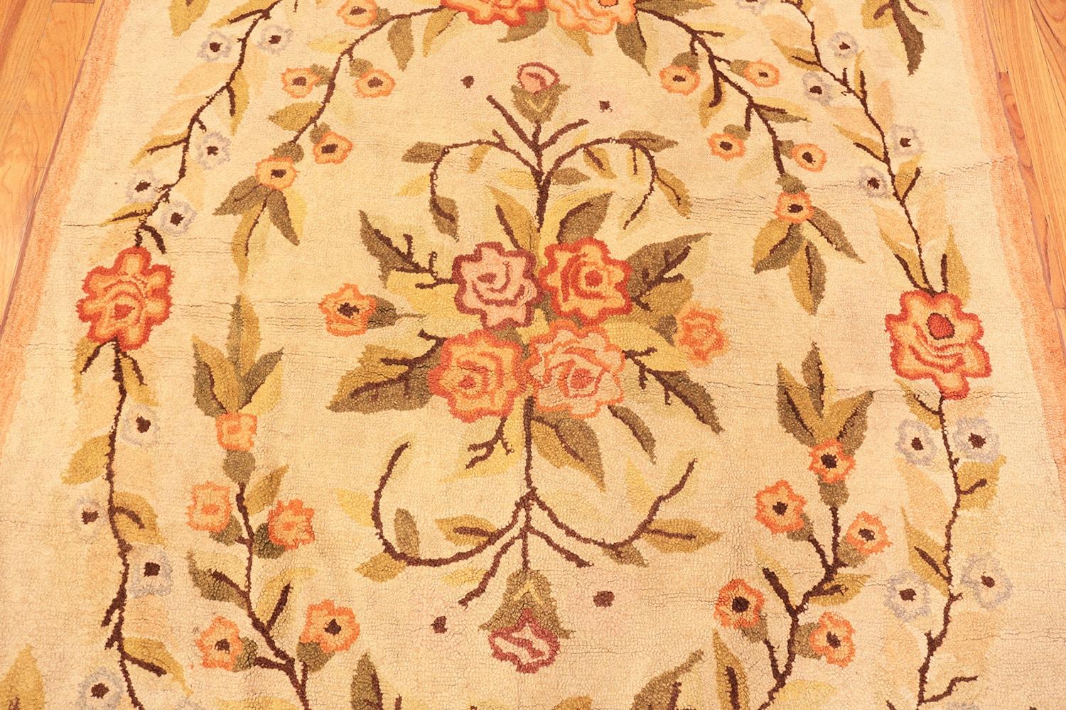 Floral Antique American Hooked Rug, Country Of Origin: America, Circa Date: 1900