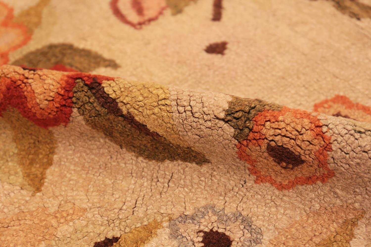 Hand-Knotted Floral Antique American Hooked Rug 5'11