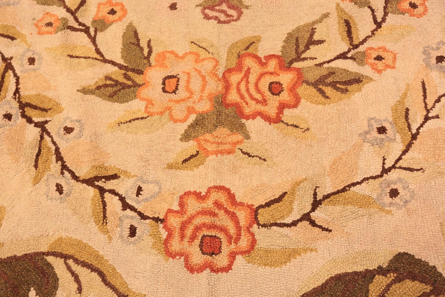Wool Floral Antique American Hooked Rug 5'11