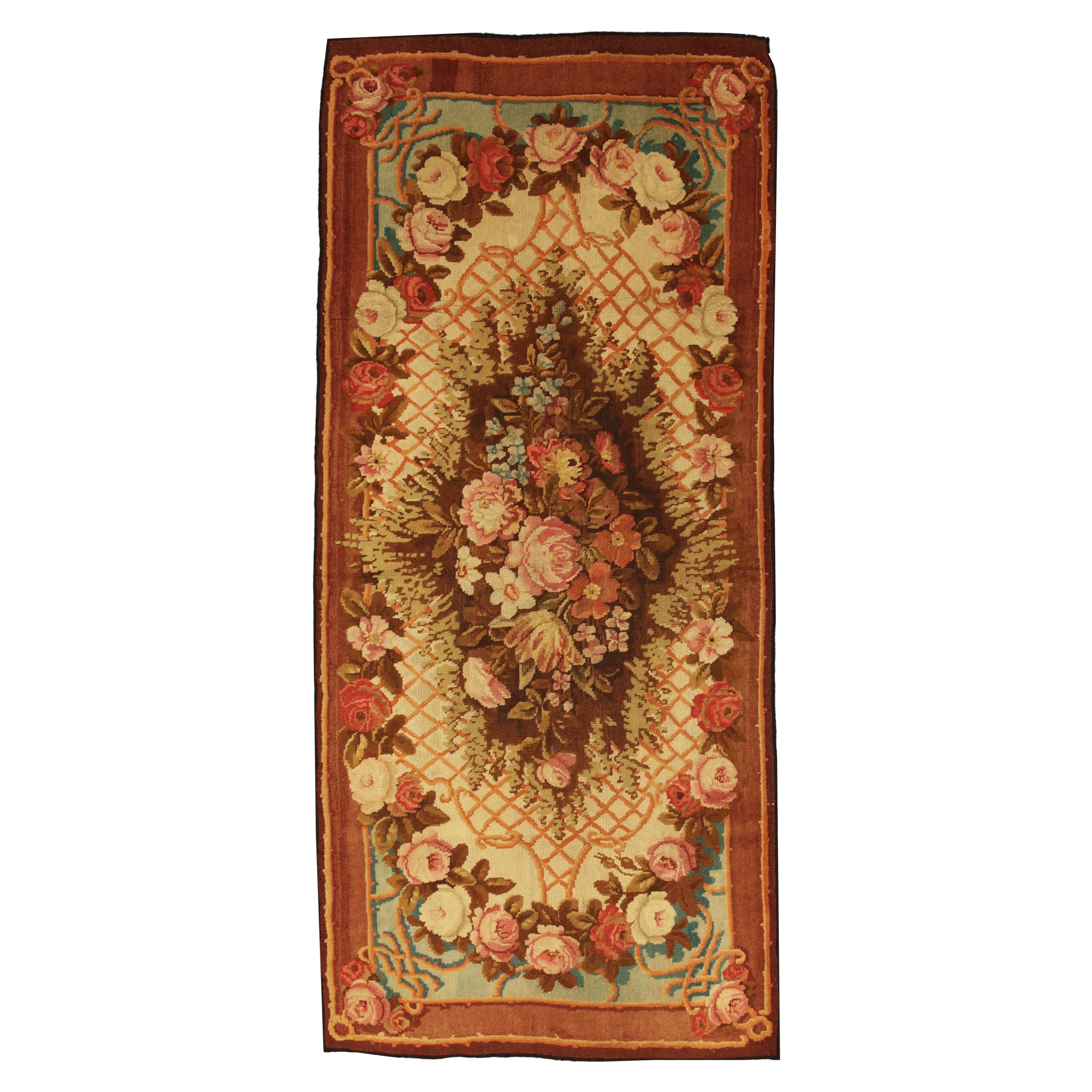 Axminster Rug Multicolor Floral Design, ca. 1880 For Sale