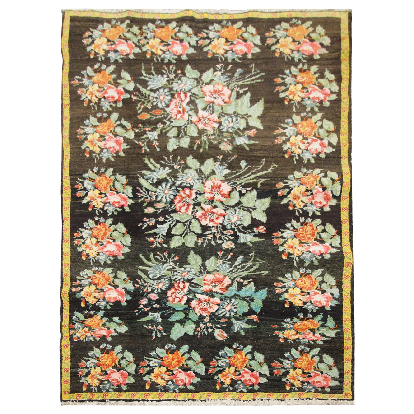Floral Antique Kilim Rug, Handmade Carpet and Handwoven Rug in Karabagh