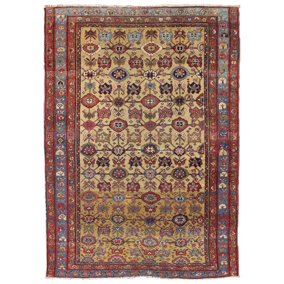 All-Over Paisley Pattern Antique Persian Malayer Rug in Blue and Red ...