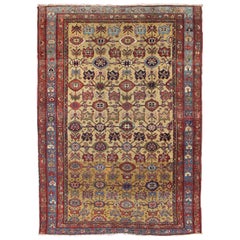 Tapis persan ancien géométrique Malayer jaune, rouge, bleu, vert