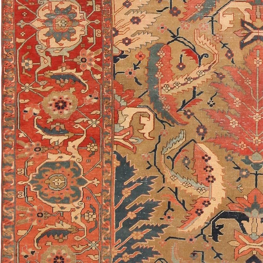 Hand-Knotted Antique Persian Serapi Rug. Size: 11 ft 2 in x 14 ft 9 in For Sale