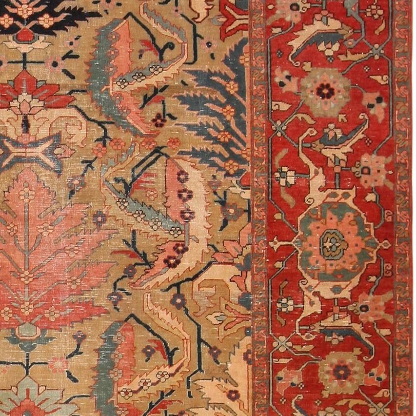 Antiker persischer Serapi-Teppich. Größe: 11 Fuß 2 Zoll x 14 Fuß 9 Zoll (Handgeknüpft) im Angebot