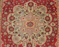 Floral Antique Turkish Oushak Rug with Central Medallion and Stretched Cornices