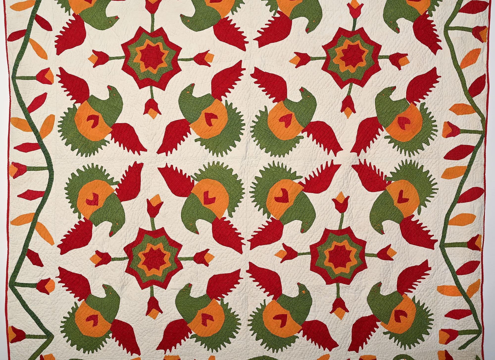 Country Floral Applique Quilt with Eagles For Sale