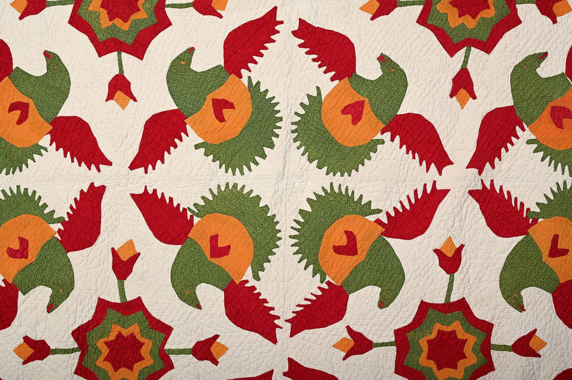 American Floral Applique Quilt with Eagles For Sale