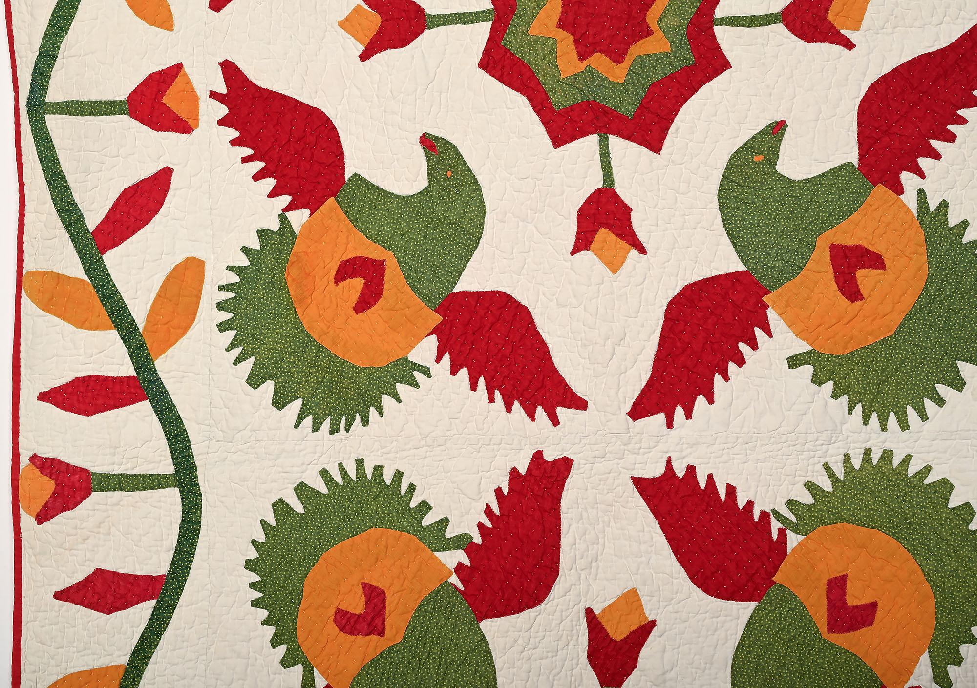 Appliqué Floral Applique Quilt with Eagles For Sale