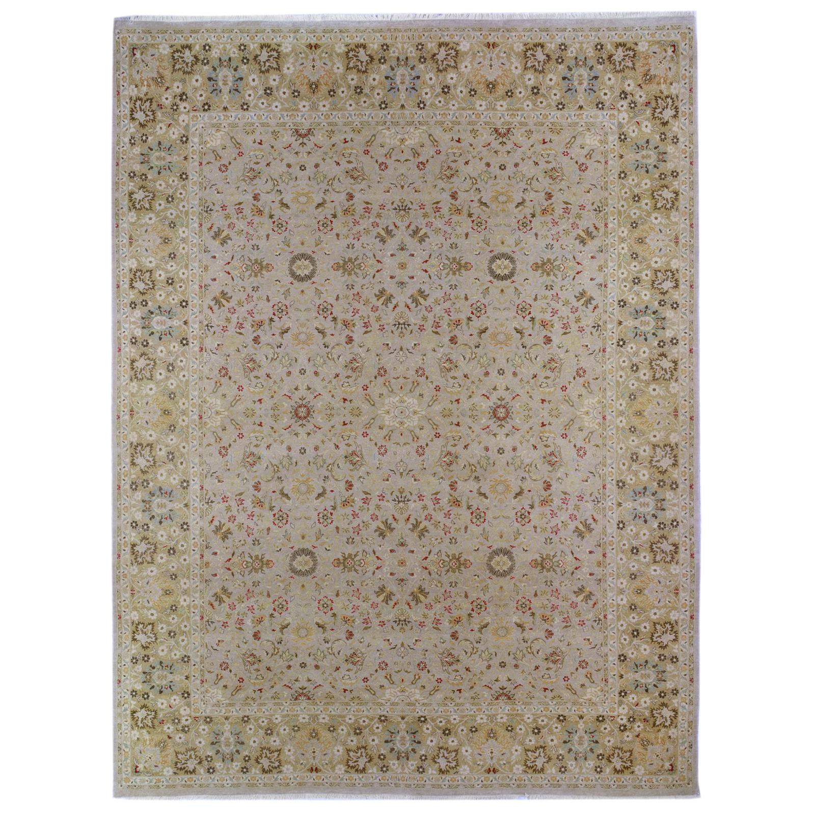 Floral Area Rug with Beige, Green and Gold For Sale