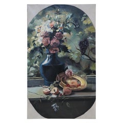 Vintage Floral Arrangement and Peaches Still Life Painting on Canvas