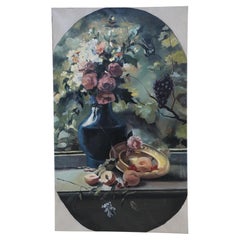 Floral Arrangement and Peaches Still Life Painting on Canvas