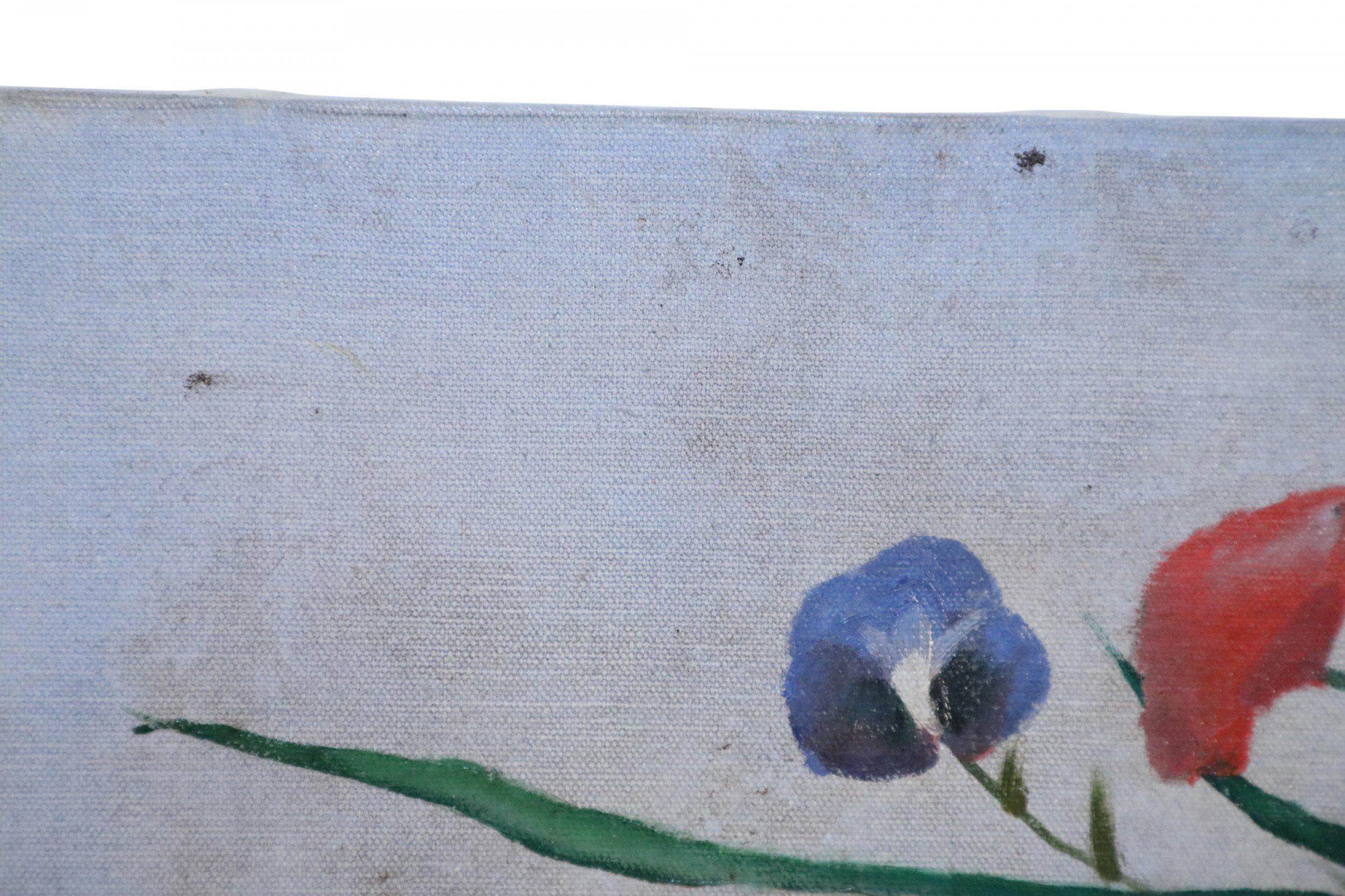 Composizione floreale in vaso bianco Natura morta su tela in vendita 1