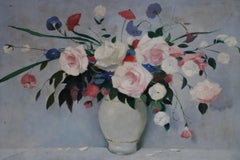 Floral Arrangement in White Vase Still Life Painting on Canvas