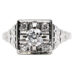 Antique Floral Art Deco 0.53ctw European Cut Diamond Engagement Ring in Platinum