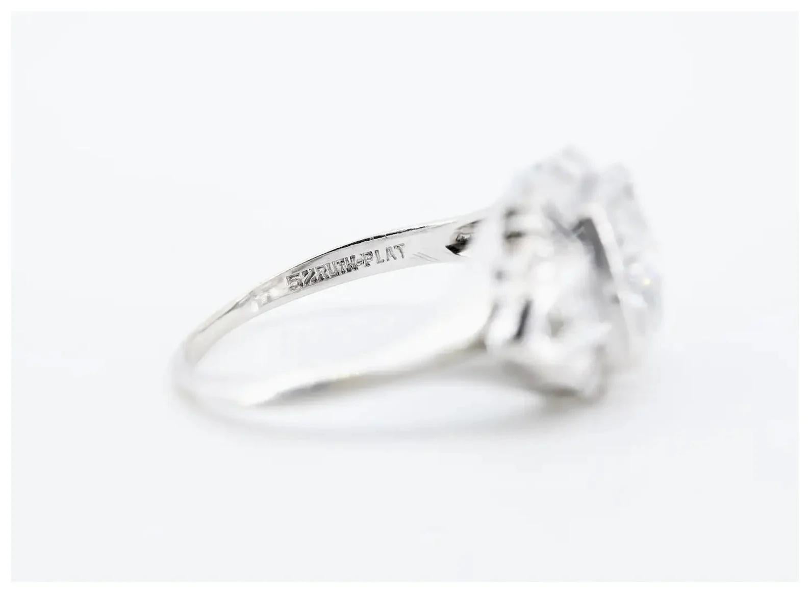 Brilliant Cut Floral Art Deco 1.00 CTW Diamond Engagement Ring in Platinum For Sale