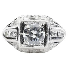 Floral Art Deco 1.00 CTW Diamond Engagement Ring in Platinum