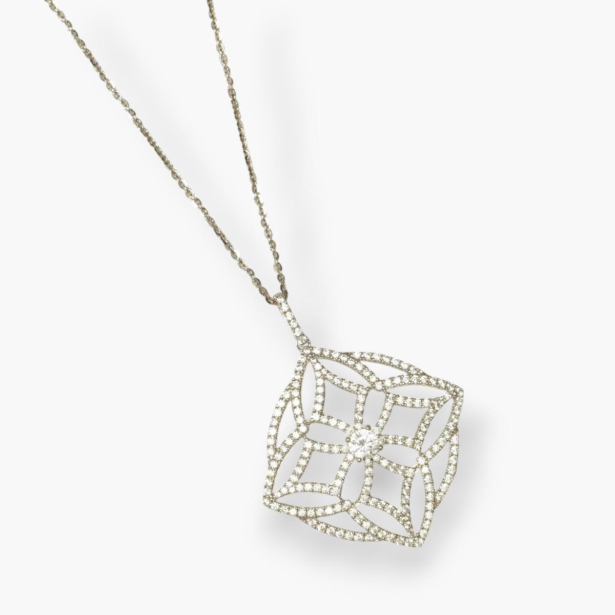 Collier à pendentifs en or massif 14 carats (certifié) avec diamants Art déco floraux en vente 1