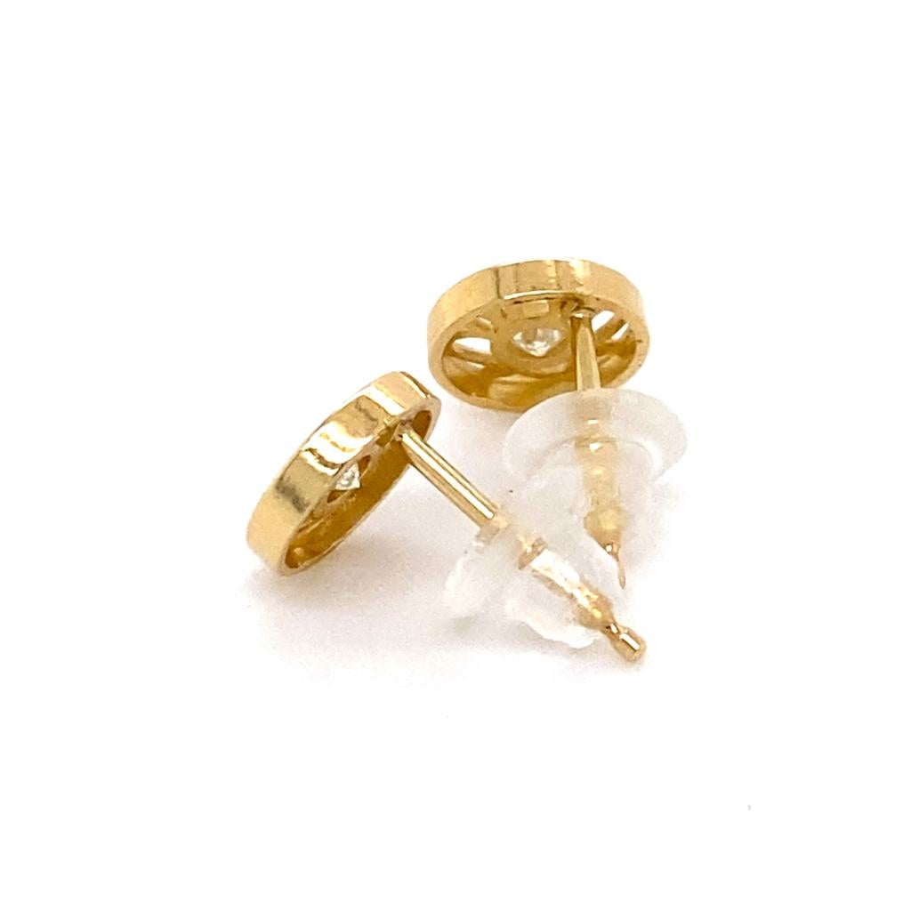 Floral Art Deco Revive Diamond Stud Sun Earrings .09 Carats 14K Yellow Gold 8mm Pour femmes en vente