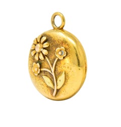 Floral Art Nouveau 14 Karat Tri-Color Gold Flower Locket Pendant