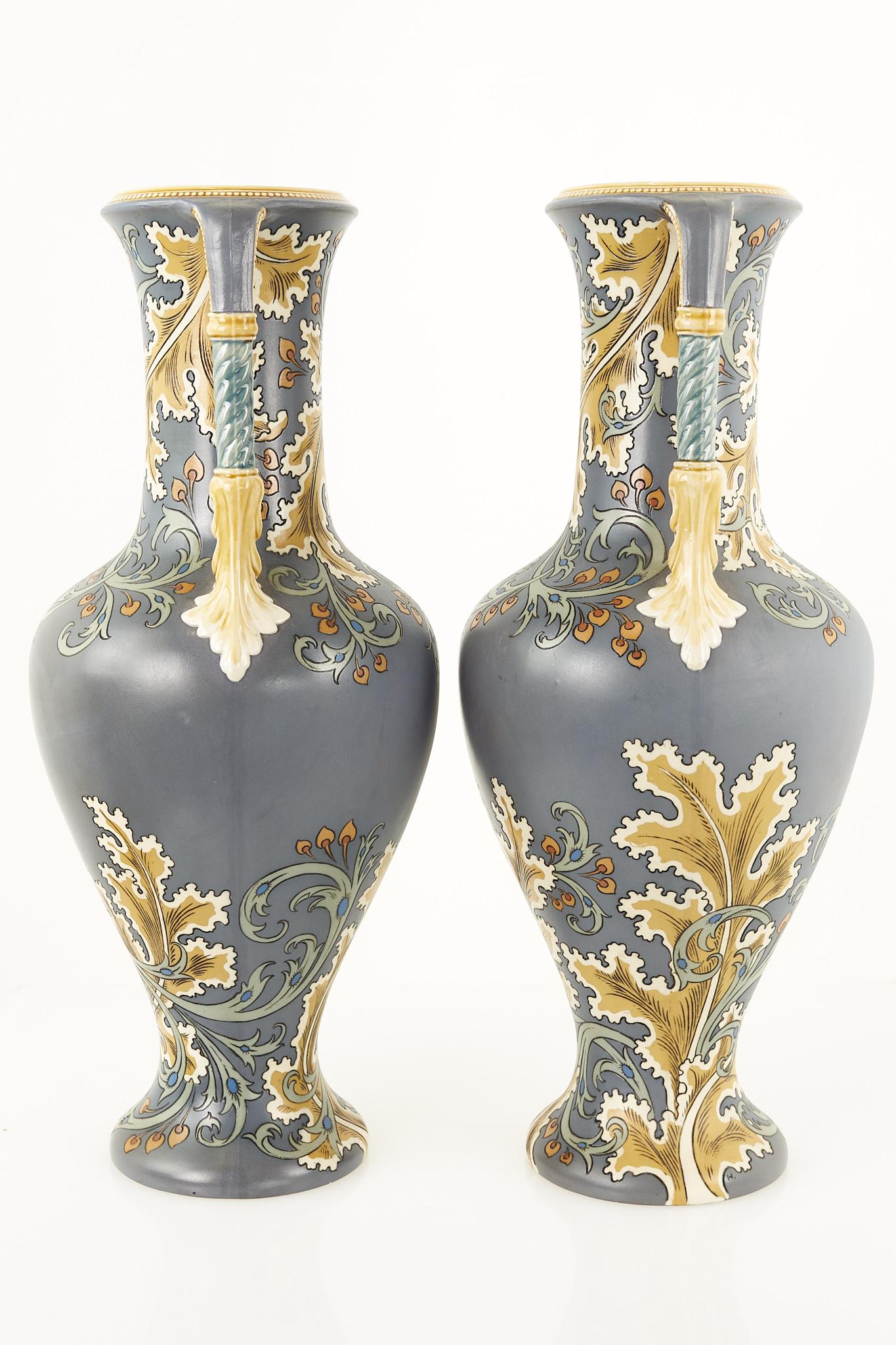 German Floral Art Nouveau Vase by Mettlach, Later Villeroy & Boch, a Pair For Sale