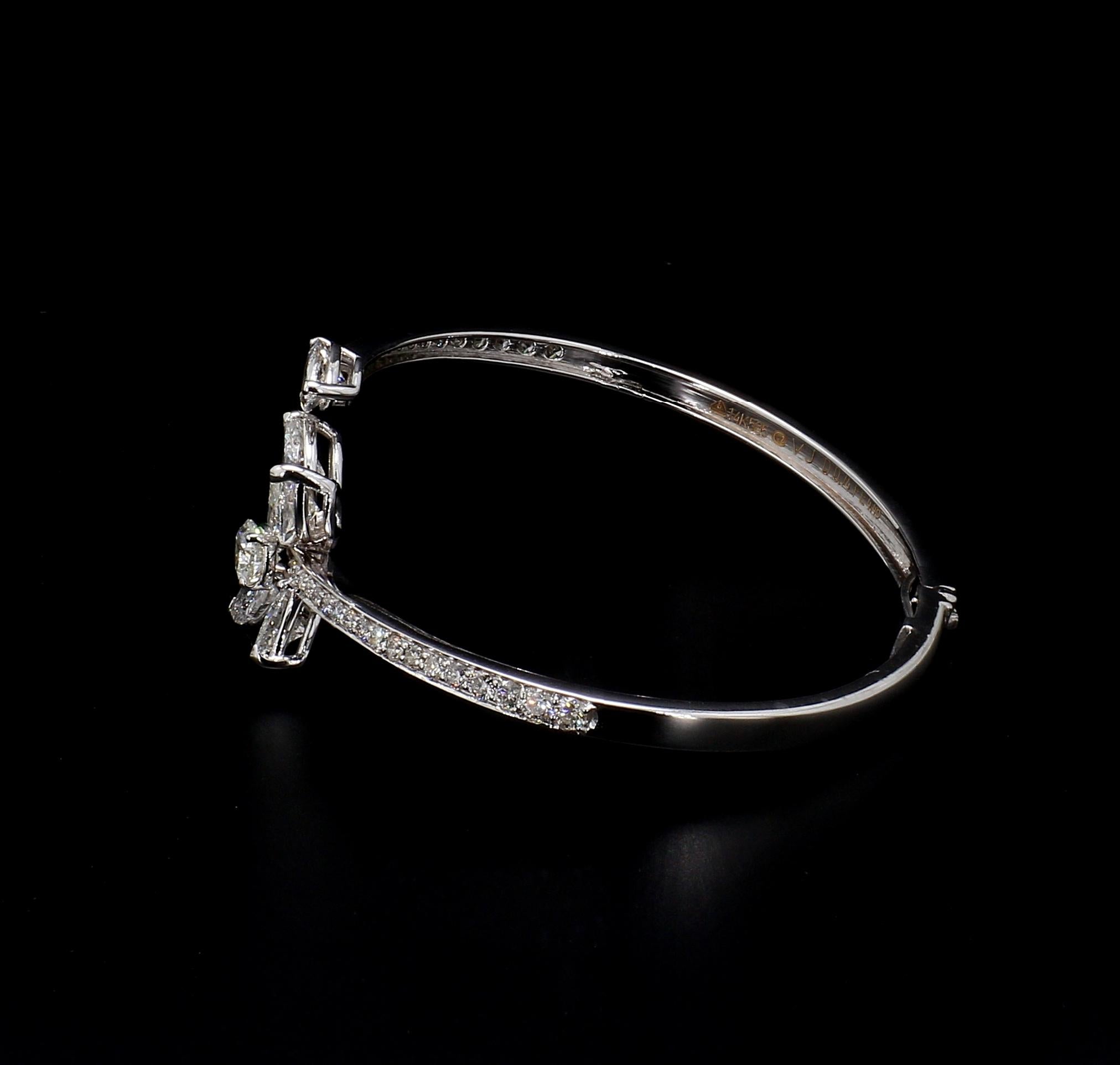 Floral Bangle with 5.22 Carat Marquise and Round Diamonds in 14k White Gold In New Condition In New York, NY