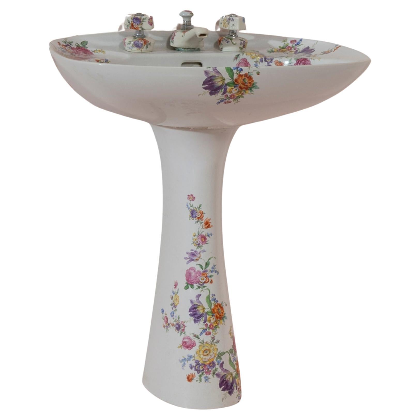 Juego de baño floral de Richard Ginori, serie Lavenite, Italia, años 50