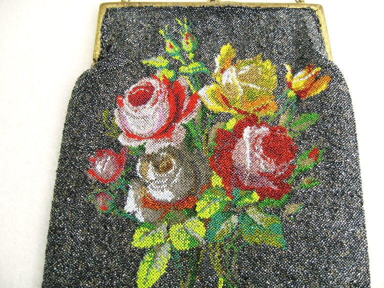 Floral Beaded Flapper Silk Hand Bag Antique