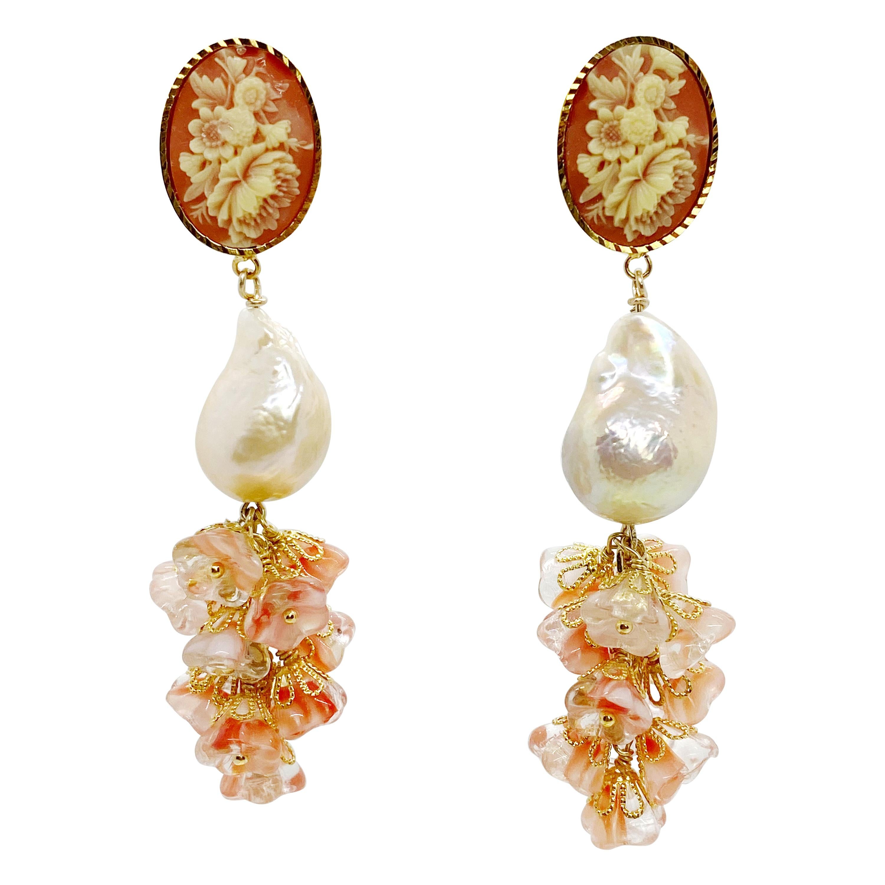 Floral Bells & Pearl Earrings For Sale