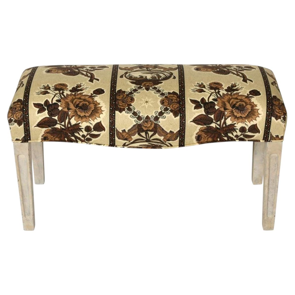 Floral Bench with Painted Wood Frame For Sale