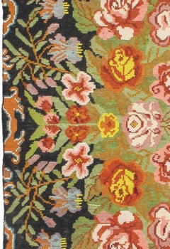 Floral Bessarabian Kilim Rug Fragment, Mid-20th Century, 3’8” × 10’0