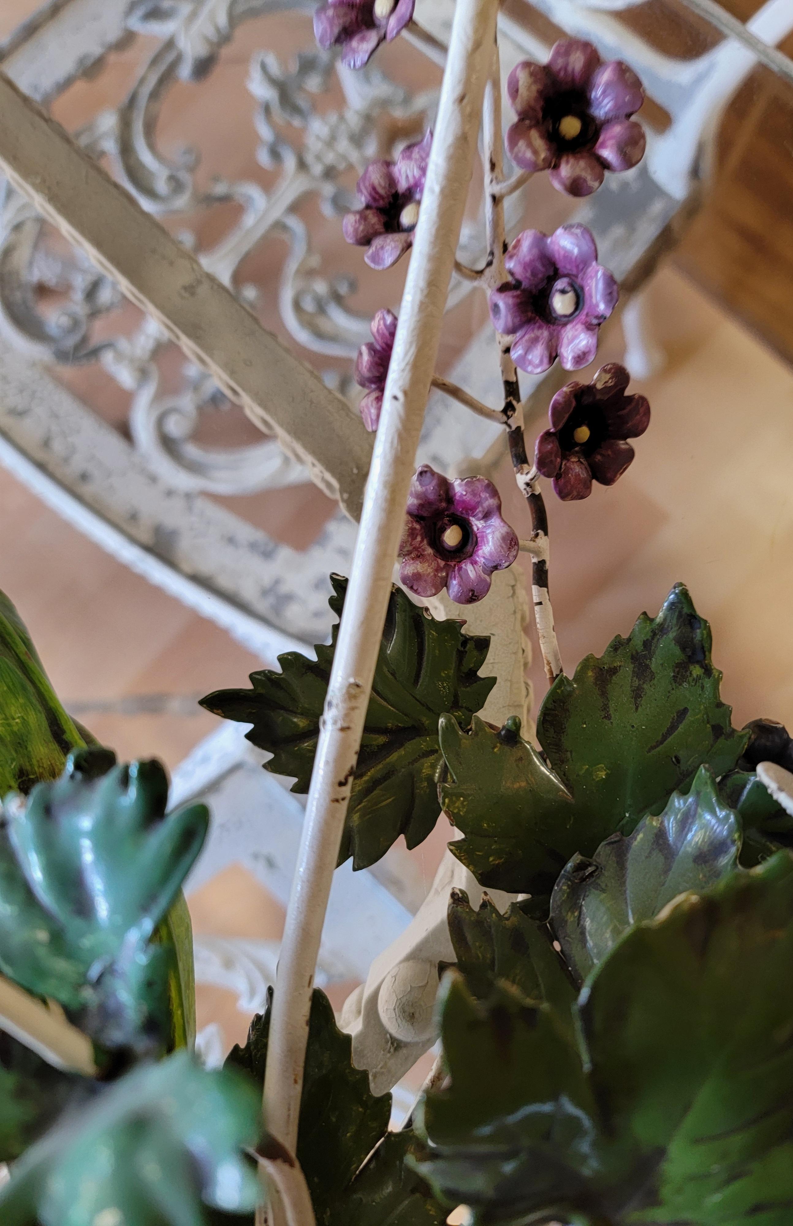 Floral Bouquet Candle Wall Sconces Italian Painted Toll A Pair For Sale 3
