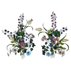 Floral Bouquet Candle Wall Sconces Italian Painted Toll A Pair